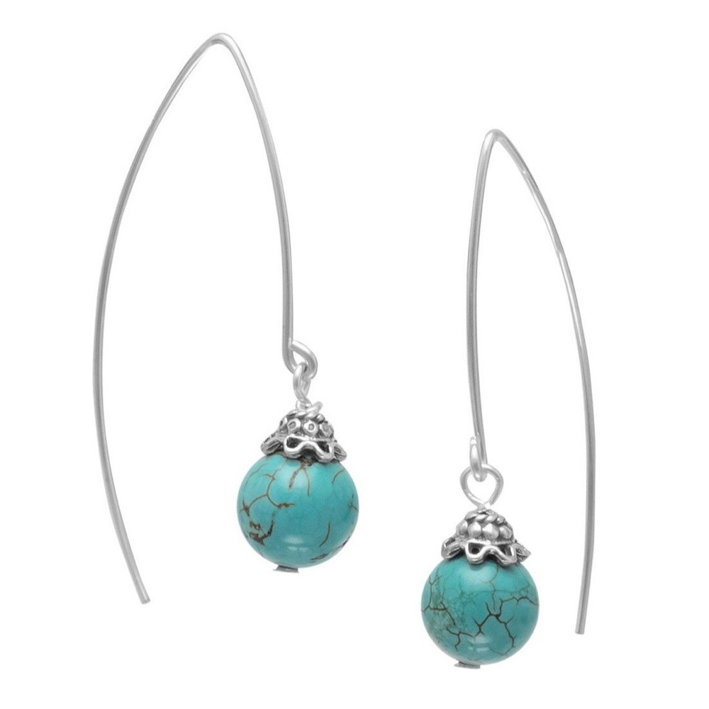 ✨ Turquoise Bead Long Wire Earrings